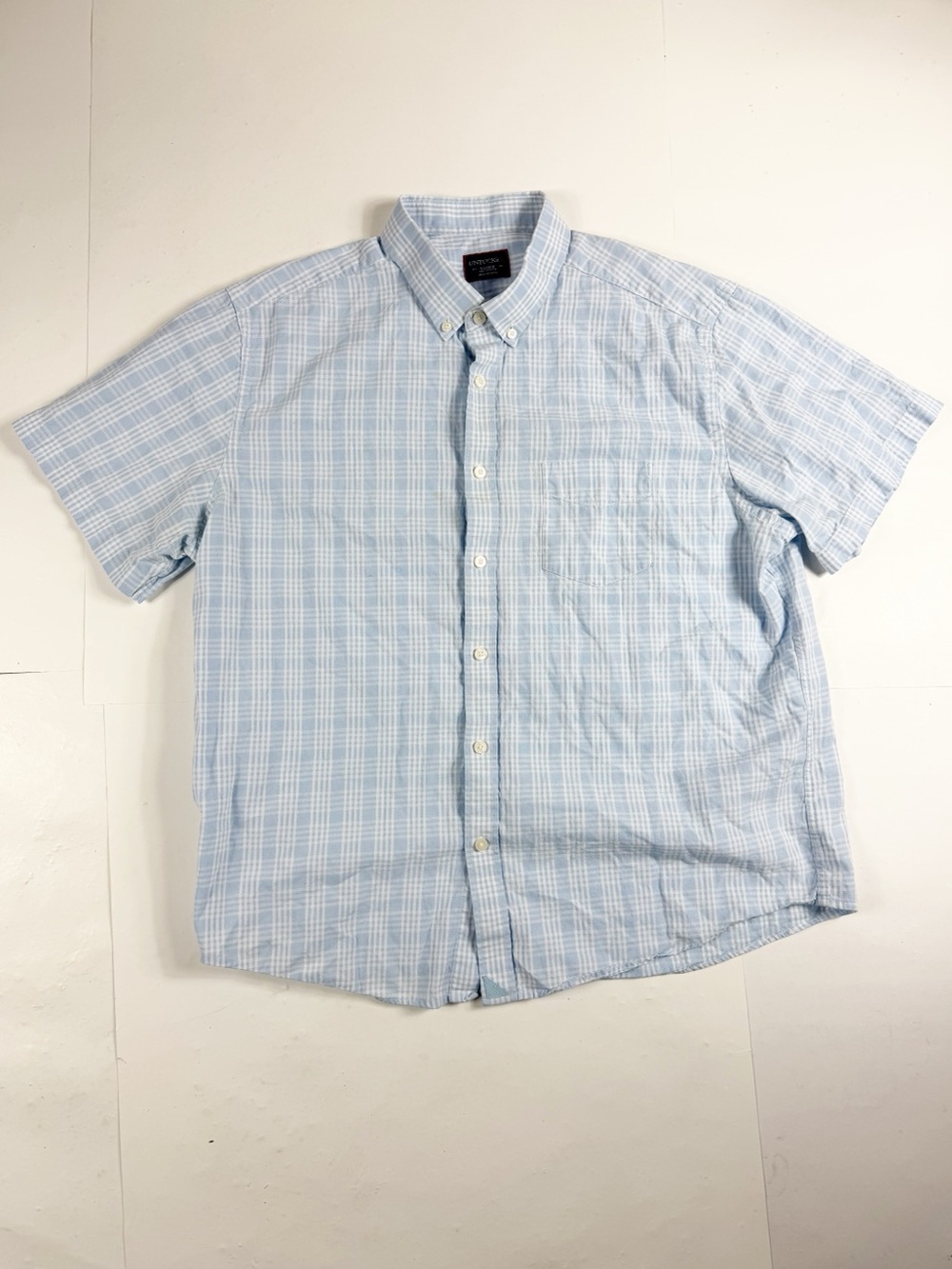 Untuckit Men's Light Blue Plaid Short-Sleeve Button-Down Shirt X Large